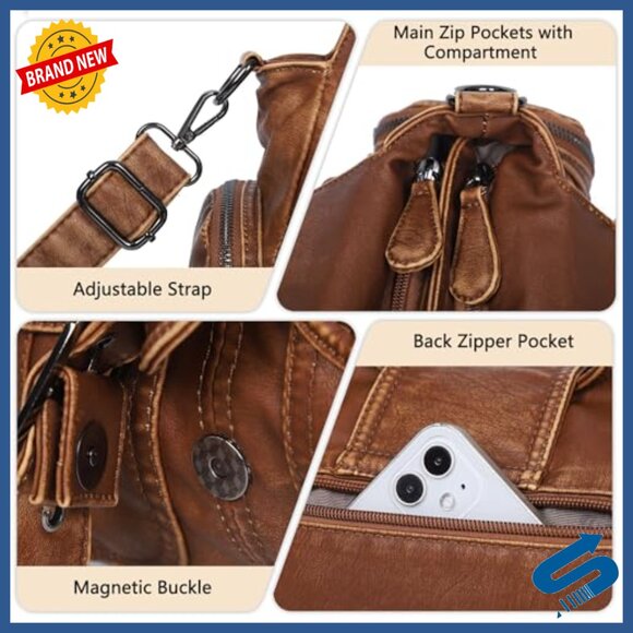 Vegan Leather Hobo Tote with Crossbody Strap, Roomy 7-Pocket Design - Picture 5 of 7